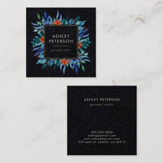 Botanisches Gemälde mit Blumen Moderne Quadratische Visitenkarte (Vorne/Hinten)