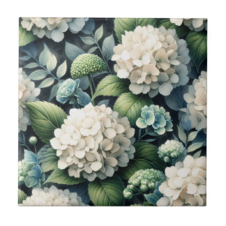 Botanisches Gemälde mit weißem Hydrangea Fliese