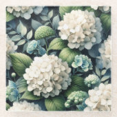 Botanisches Gemälde mit weißem Hydrangea Glasuntersetzer (Vorderseite)