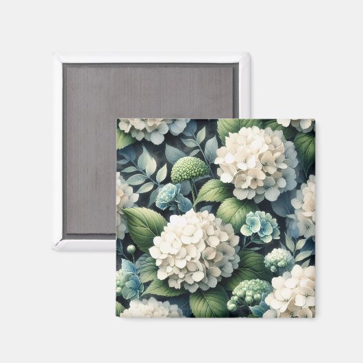 Botanisches Gemälde mit weißem Hydrangea Magnet (Vorderseite/Rückseite)
