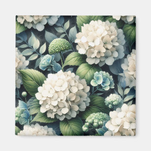 Botanisches Gemälde mit weißem Hydrangea Magnet