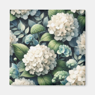 Botanisches Gemälde mit weißem Hydrangea Magnet