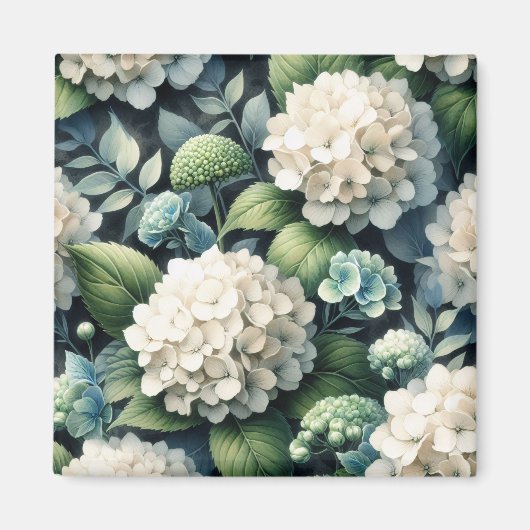 Botanisches Gemälde mit weißem Hydrangea Magnet (Vorne)