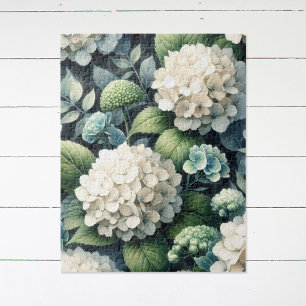 Botanisches Gemälde mit weißem Hydrangea Puzzle