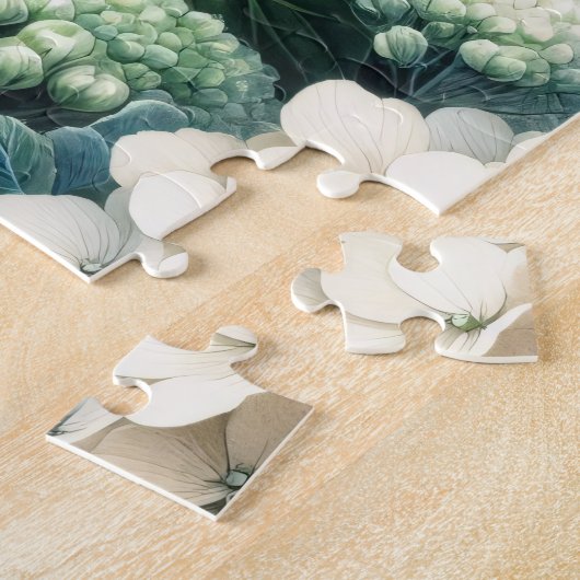 Botanisches Gemälde mit weißem Hydrangea Puzzle (Seite)