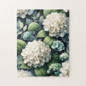 Botanisches Gemälde mit weißem Hydrangea Puzzle (Vertikal)