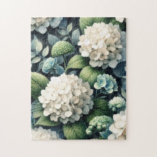 Botanisches Gemälde mit weißem Hydrangea Puzzle (Vertikal)