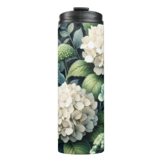Botanisches Gemälde mit weißem Hydrangea Thermosbecher