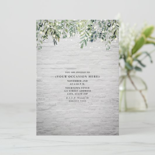 Botanisches generisches Party aus weißem Ziegelste Einladung (Stehend Vorderseite)