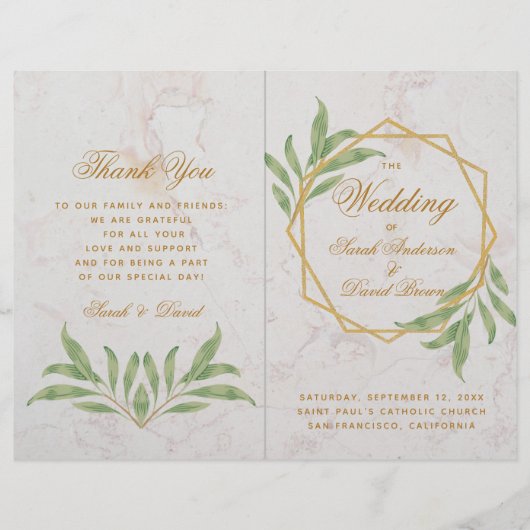 Botanisches geometrisches Hochzeitsprogramm mit Gr (Vorderseite)
