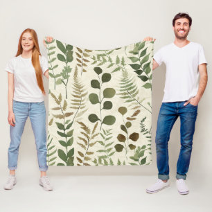 Botanisches gepresstes Blätter-Muster – Farn-Druck Fleecedecke