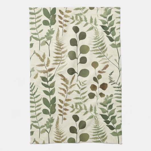Botanisches gepresstes Blätter-Muster – Farn-Druck Geschirrtuch (Vertikal)