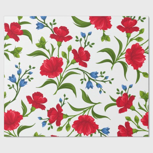 Botanisches Geschenkpapier mit rotem Blumenmuster (Flach)