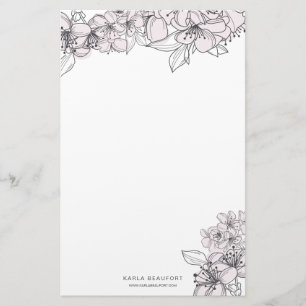 Botanisches Geschirr aus Blume mit Blush-Hand Briefpapier