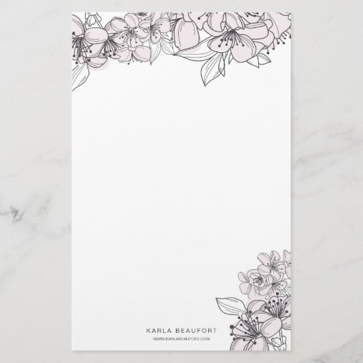 Botanisches Geschirr aus Blume mit Blush-Hand Briefpapier (Vorderseite)