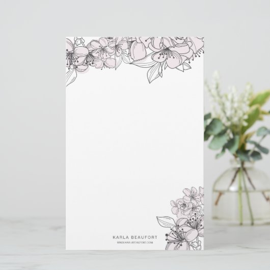 Botanisches Geschirr aus Blume mit Blush-Hand Briefpapier (Stehend Vorderseite)