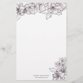 Botanisches Geschirr aus Blume mit Blush-Hand Briefpapier