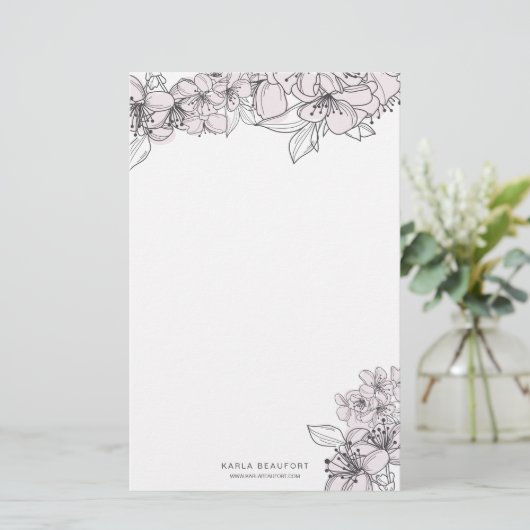 Botanisches Geschirr aus Blume mit Blush-Hand Briefpapier (Stehend Vorderseite)