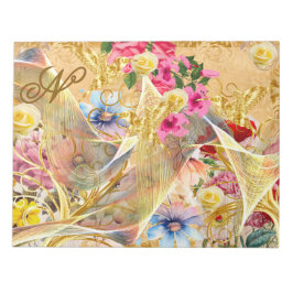Botanisches Gold Abstrakt Bird Rose Name Notizblock