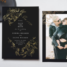 Botanisches Gold Black Foil Foto Save the Date Folieneinladung