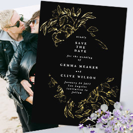 Botanisches Gold Black Foil Foto Save the Date Folieneinladung