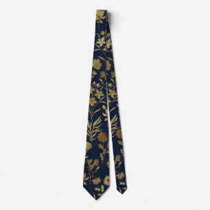 Botanisches Gold Blume Blaues Muster Krawatte
