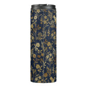 Botanisches Gold Blume Blaues Muster Thermosbecher (Rückseite)