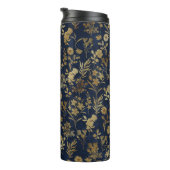 Botanisches Gold Blume Blaues Muster Thermosbecher (Nach rechts gedreht)