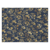 Botanisches Gold Blume Blaues Muster Tischdecke (Vorderseite (Horizontal))