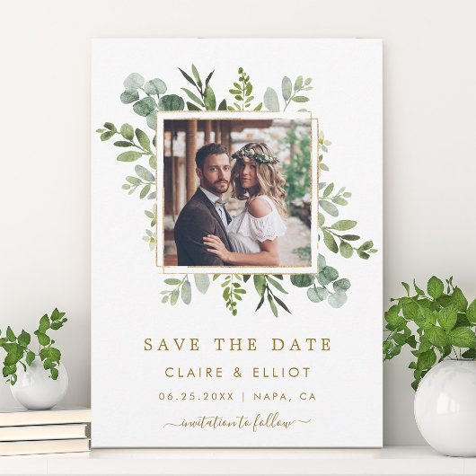 Botanisches Gold Green Wedding Foto Save the Date