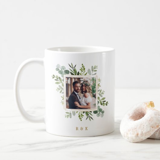 Botanisches Gold Green Wreath Wedding 2 Foto Kaffeetasse (Mit Donut)