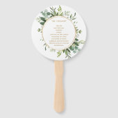 Botanisches Gold-Grün-Hochzeitsprogramm-Handfächer Fächer (Rückseite)