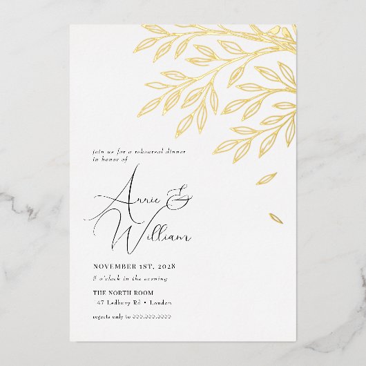 Botanisches Gold Leaf Probe Abendessen Einladung (Vorderseite)
