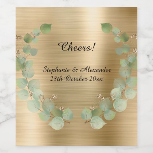 BOTANISCHES GOLD METALLIC PERSONALISIERT WEINETIKE WEINETIKETT (Einzelnes Label)