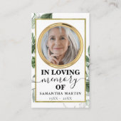 Botanisches Gold Modernes Gedenkgebet Fotokarte Visitenkarte (Vorderseite)