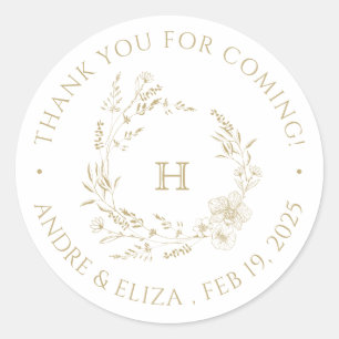 Botanisches Gold Monogramm-Hochzeitsticker Runder Aufkleber