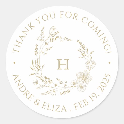 Botanisches Gold Monogramm-Hochzeitsticker Runder Aufkleber (Vorderseite)