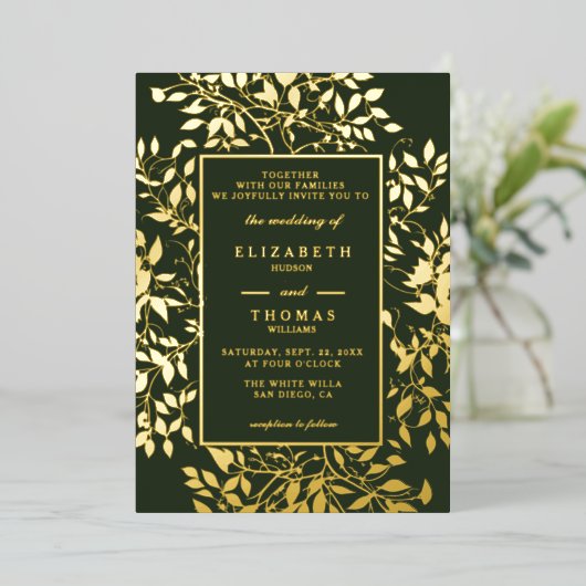 Botanisches Gold Moody Forest Moderne klassische H Folieneinladung (Stehend vorne)