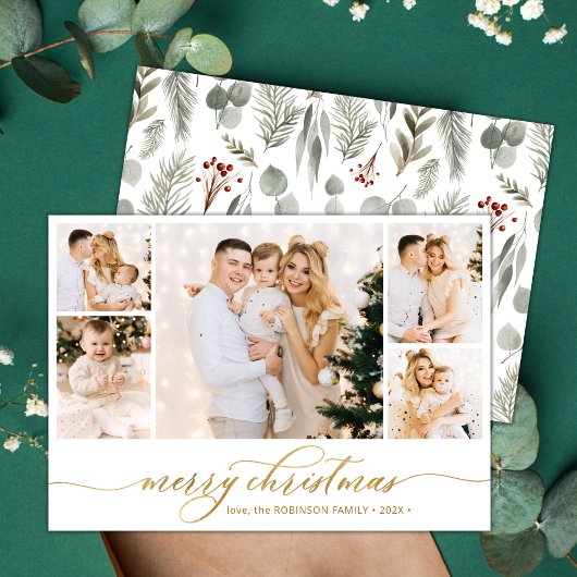Botanisches Gold Script 5 Foto Collage Weihnachten