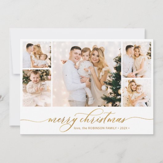 Botanisches Gold Script 5 Foto Collage Weihnachten (Vorderseite)