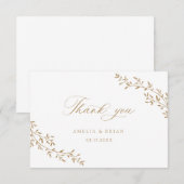Botanisches Gold-Script-Hochzeit in einem elegante Dankeskarte (Vorne/Hinten)