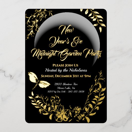 Botanisches Gold Silvester Party Einladung Foi (Vorderseite)