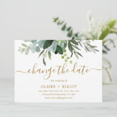 Botanisches Gold und grüne Hochzeit ändern Datum Einladung (Stehend Vorderseite)