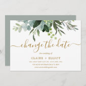 Botanisches Gold und grüne Hochzeit ändern Datum Einladung (Vorne/Hinten)