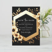 Botanisches Gold und Schwarze Hochzeit Save The Date (Stehend Vorderseite)