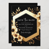 Botanisches Gold und Schwarze Hochzeit Save The Date (Vorne/Hinten)