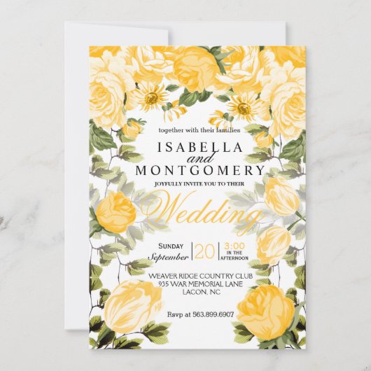 Botanisches Golden Yellow Floral Wedding Einladung (Vorderseite)