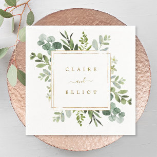 Botanisches Goldgrün-Hochzeitspapier Serviette