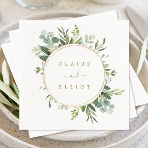 Botanisches Goldgrün-Hochzeitspapier Serviette
