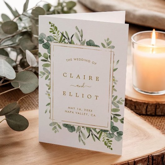 Botanisches Goldgrün Hochzeitsprogramm